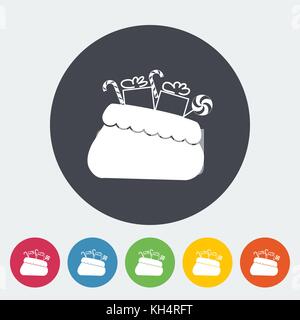 Weihnachten Sack mit Geschenken. Einzelnen flachen Symbol auf den Kreis. Vector Illustration. Stock Vektor