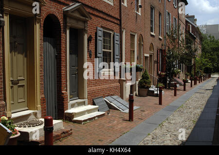 Usa. Philadelphia. Elfreth's Alley. historische Straße" unserer Nation älteste Wohnstraße', 1702. gregorianischen Stil. Pennsylvania. Stockfoto