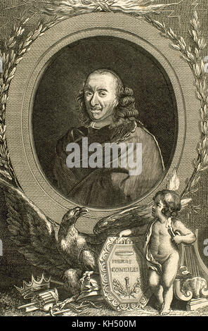 Pierre Corneille (1606-1684). Der französische Dramatiker. Porträt. Kupferstich von Drosser. Stockfoto