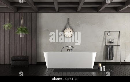 Badezimmer in rustikalem Stil mit modernen Badewanne - 3D-Rendering Stockfoto