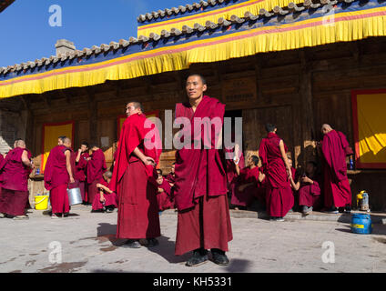 Mönche im Kloster Rongwo, Tongren County, Longwu, China Stockfoto