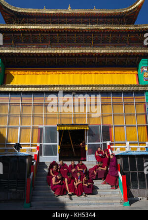 Mönche im Kloster Rongwo, Tongren County, Longwu, China Stockfoto