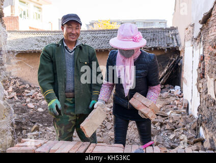 Haus chinesischer Arbeiter in Conservation Area renoviert, Provinz Gansu, Linxia, China Stockfoto