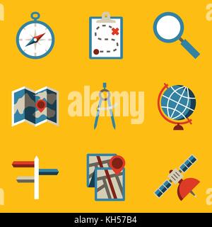 Flache Icon Set.Navigation.vector Abbildung im EPS 10. Stock Vektor