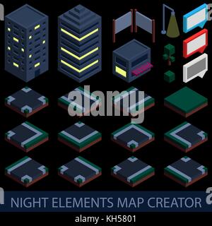Isometrische nacht Elemente Map Creator. vector Abbildung im EPS 10. Stock Vektor