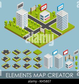 Isometrische Elemente Map Creator. vector Abbildung im EPS 10. Stock Vektor