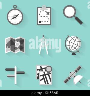 Flache Icon Set.Navigation.weiss Stil. vector Abbildung im EPS 10. Stock Vektor