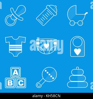 Blueprint Icon Set. Baby. Kinder. Familie. vector Abbildung im EPS 10. Stock Vektor