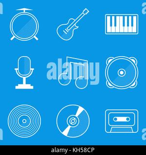 Blueprint Icon Set. Musik. vector Abbildung im EPS 10. Stock Vektor