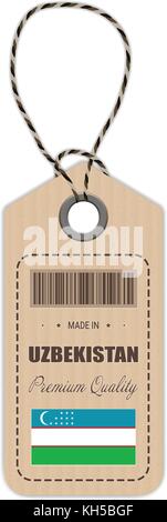 Hang tag in Usbekistan mit Fahne Symbol auf weißem Hintergrund isoliert. Vector Illustration. Stock Vektor