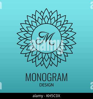 Runde, schwarze Emblem mit den Buchstaben m auf grünem Hintergrund. templa Stock Vektor