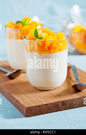 Paar Gläser mit einigen hausgemachten Dessert mit Früchten Stockfoto