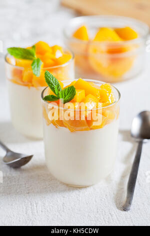 Paar Gläser mit einigen hausgemachten Dessert mit Früchten Stockfoto