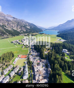 Tal des Engadin, See und Wald, Sils und Silvaplana Stockfoto