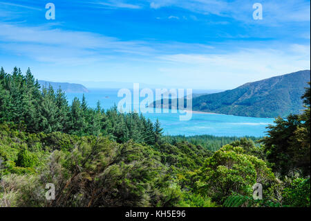 Blick über die Marlborough Sounds, Südinsel, Neuseeland Stockfoto