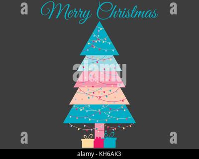 Geometrische Weihnachtsbaum mit einer Girlande geschmückt. Vector Illustration Stock Vektor