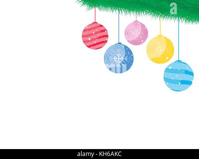 Die Kugeln am Weihnachtsbaum Zweig. festliche Spielzeug, Dekorationen. Vector Illustration Stock Vektor