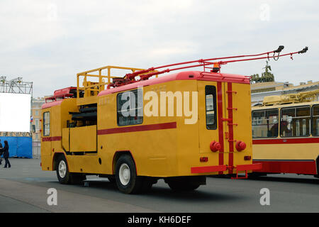 Vintage Trolley Busse auf den Straßen der Stadt. Stockfoto