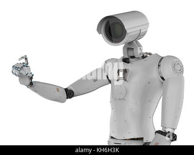 3D-rendering Roboter Sicherheit Kamera oder Cyborg CCTV-Kamera Stockfoto
