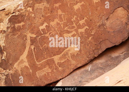 Prähistorischer gravuren von Twyfelfontein (Unesco Weltkulturerbe), Damaraland, Namibia. Stockfoto