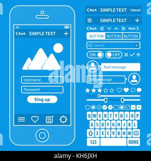 Elemente der Benutzeroberfläche Blaupause design vector Kit in trendigen Farben mit einfachen Mobiltelefon, Buttons, Forms, Windows und andere Elemente der Benutzeroberfläche. login Bildschirme. Stock Vektor