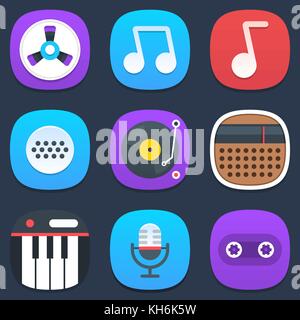 Satz von Sound und Musik mobile Symbole im flachen Design. vector Abbildung im EPS 10. Stock Vektor