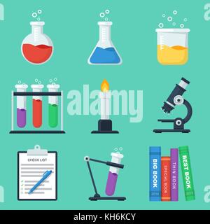 Satz flacher Chemie Vector Icons. vector Abbildung im EPS 10. Stock Vektor