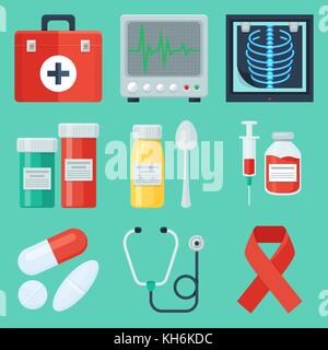 Flache Medical Icon Set. vector Abbildung im EPS 10. Stock Vektor