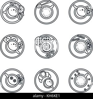 Schwarz lineart Icon Set. Kaffee, Tee, Getränke und Cocktails. vector Abbildung im EPS 10. Stock Vektor