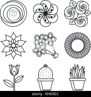 Schwarz lineart Icon Set. blumen Vector Icons auf weißem Hintergrund Stock Vektor
