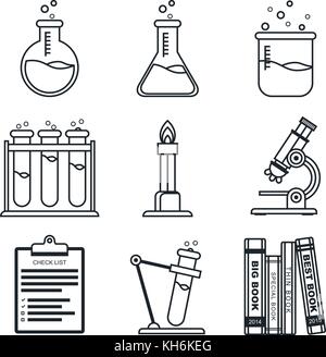 Schwarz lineart Icon Set. Chemie Vector Icons. Wissenschaft. vector Abbildung im EPS 10. Stock Vektor