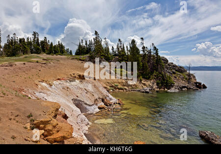 Wy 02608-00.. Wyoming - Sturmwolken über Sturm Punkt aus der bunten Ufer des Yellowstone Lake im Yellowstone National Park. Stockfoto