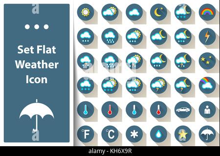 Wetter Symbol Cloud, Sonne, Regen, Stern, Thermometer, Schnee gesetzt. Stock Vektor