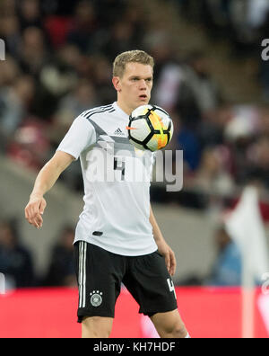 London, Grossbritannien. 10 Nov, 2017. Matthias ginter (Ger) Aktion, fussball Laenderspiel, Freundschaftsspiel, England (eng) - Deutschland (GER) 0:0, am 10.11.2017 in London/Grossbritannien. | Verwendung der weltweiten Kredit: dpa/alamy leben Nachrichten Stockfoto