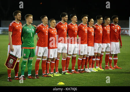 Bangor, Wales. 14. November 2017. Wales u21 vs Rumänien u21 in Bangor University Stadium in der Gruppe 8 Qualifikation für die UEFA EURO u21 im Jahr 2019. Quelle: dafydd Owen/alamy leben Nachrichten Stockfoto