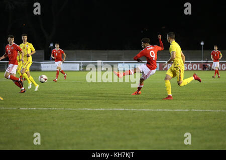 Bangor, Wales. 14. November 2017. Wales u21 vs Rumänien u21 in Bangor University Stadium in der Gruppe 8 Qualifikation für die UEFA EURO u21 im Jahr 2019. Quelle: dafydd Owen/alamy leben Nachrichten Stockfoto