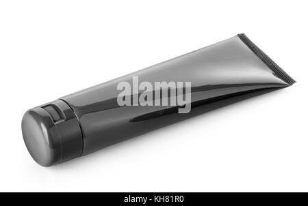 Schwarz kosmetische Rohr/Studio Fotografie aus schwarzem Kunststoff Rohr für Creme - auf weißem Hintergrund. mit Freistellungspfad Stockfoto