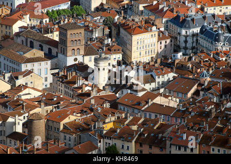 Luftaufnahme von Grenoble Altstadt von fort de la Bastille, Frankreich Stockfoto