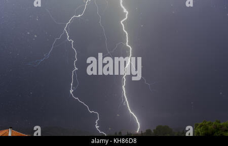 Gewitter Blitzschlag Auf Das Meer Hintergrund In Der Nacht