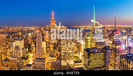 Skyline von Manhattan, New York Skyline, das Empire State Building bei Nacht, New York City, Vereinigte Staaten von Amerika, Nordamerika New York USA New York USA Stockfoto