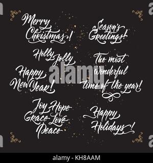 Eingestellt von Weihnachten und Neujahr die Bürste Schriftzug. Stock Vektor