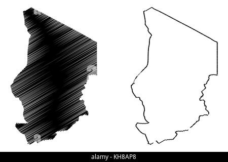 Tschad Karte Vektor-illustration, kritzeln Skizze Tschad Stock Vektor