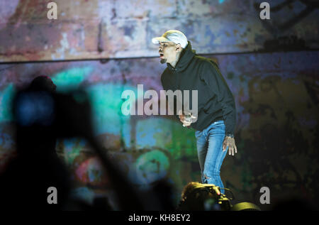 Der amerikanische Sänger, Tänzer und Musiker Chris Brown führt ein Live Konzert in Oslo Spektrum. Norwegen, 03/06 2016. Stockfoto