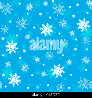 Schneedecke. einfachen Vektor weiße Schneeflocken auf einem blauen Hintergrund. winter Abbildung: Schnee. Stockfoto