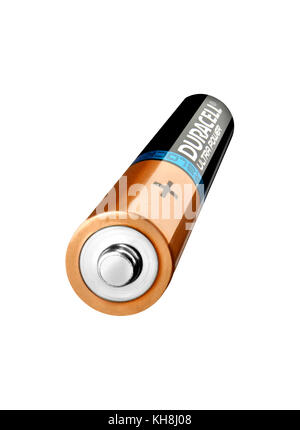 Eine dynamische Aufnahme eines Duracell Batterie Stockfoto