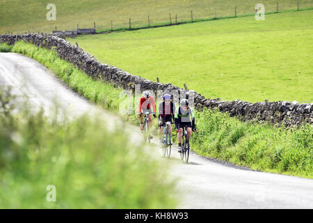 Radfahrer Radfahren sportlich an einem Feldweg in der Nähe von Eshton, Yorkshire Dales UK Stockfoto