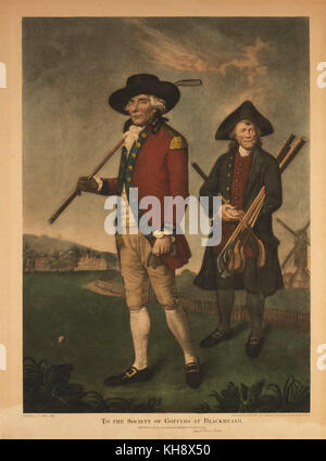 An die Gesellschaft der goffers in der blackheath, Porträt des Golfspielers und caddie, Gravur von v. Grün von einem ursprünglichen Malerei 1790 von Lemuel Francis Abbott Stockfoto