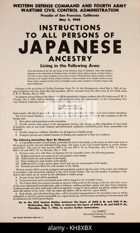 Zivile Ausgrenzung um Nr. 41, Teil II, Ausbau Regie bis zum 11. Mai von Personen mit japanischen Vorfahren, 1530 Buchanan Street, San Francisco, Kalifornien, USA, Mai 1942 Stockfoto