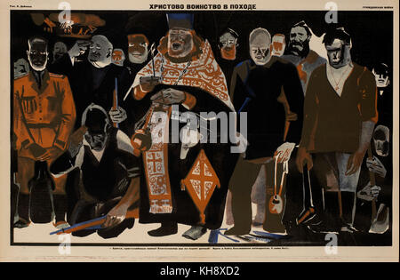 Die sowjetische Propaganda Poster, "die Christus Armee in das Feld ', Bürgerkrieg, bezbozhnik Magazin, Illustration von Alexander Deineka, Jahr 1920 Stockfoto