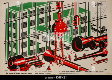 Die sowjetische Propaganda Poster, "kollektive Song', bezbozhnik Magazin, Illustration von mechislav dobrokovsky, 1928 Stockfoto